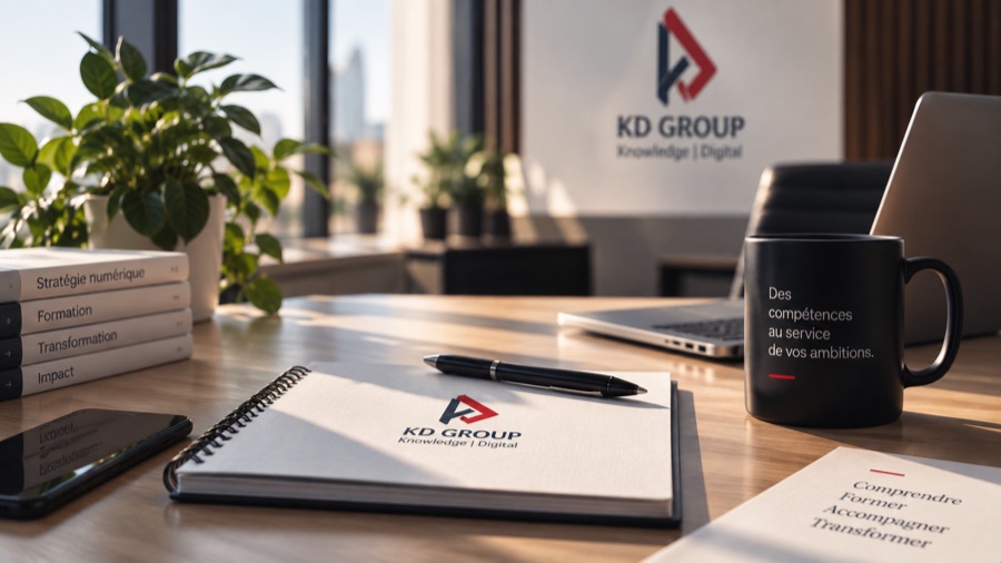 Bureau KD Group, carnet et tasse de café